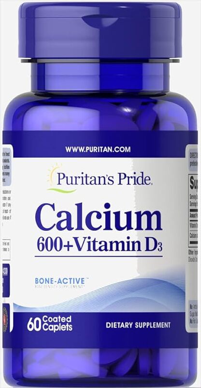 Puritan’s Pride Calcium 600+ with Vitamin D3 Supplement (60 Caplets)